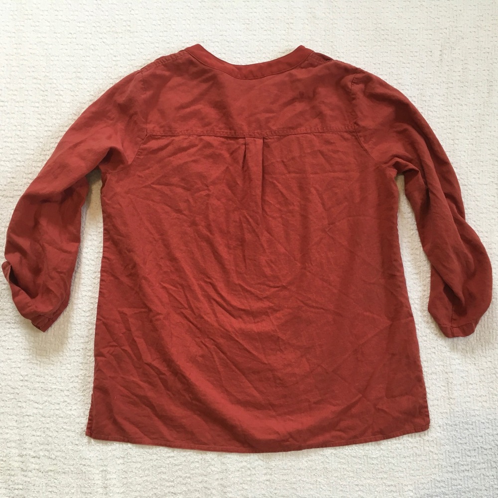 Anne Klein Linen Blend V Neck Roll Tab Sleeve Tunic Top‎ Orange Size L - Picture 3 of 6